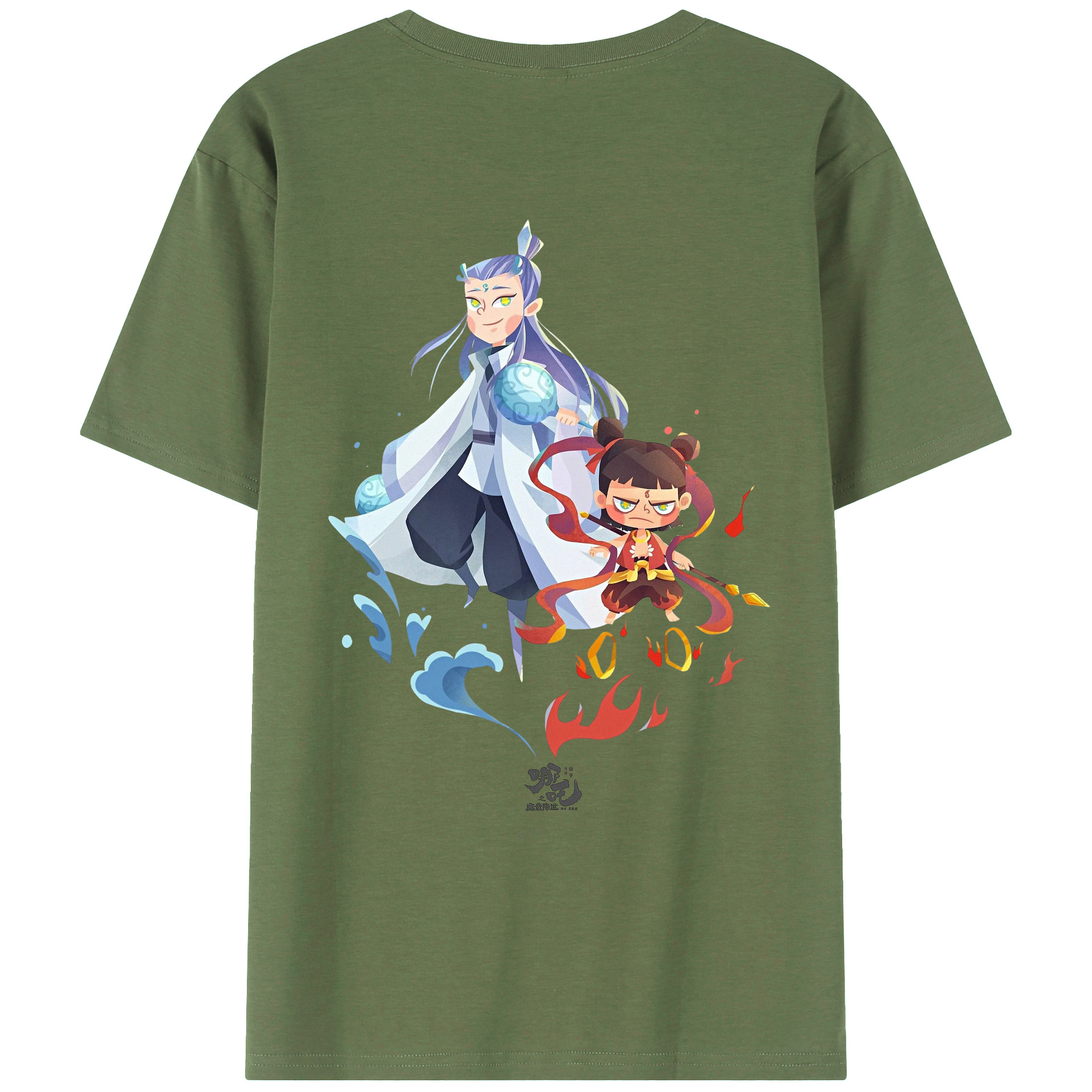（画像用） Ne Zha 2 ナタ 魔童の大暴れ 綿100％ メンズ半袖Tシャツ（バックプリント） 通気性